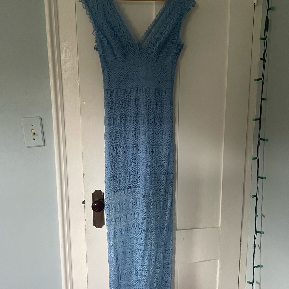 Elegant Blue Lace Prom Dress
